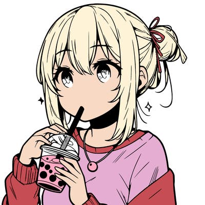 manga character drinking boba