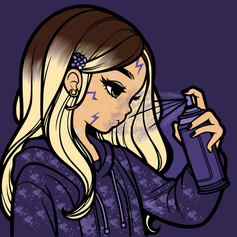 a realistic girl spray painting