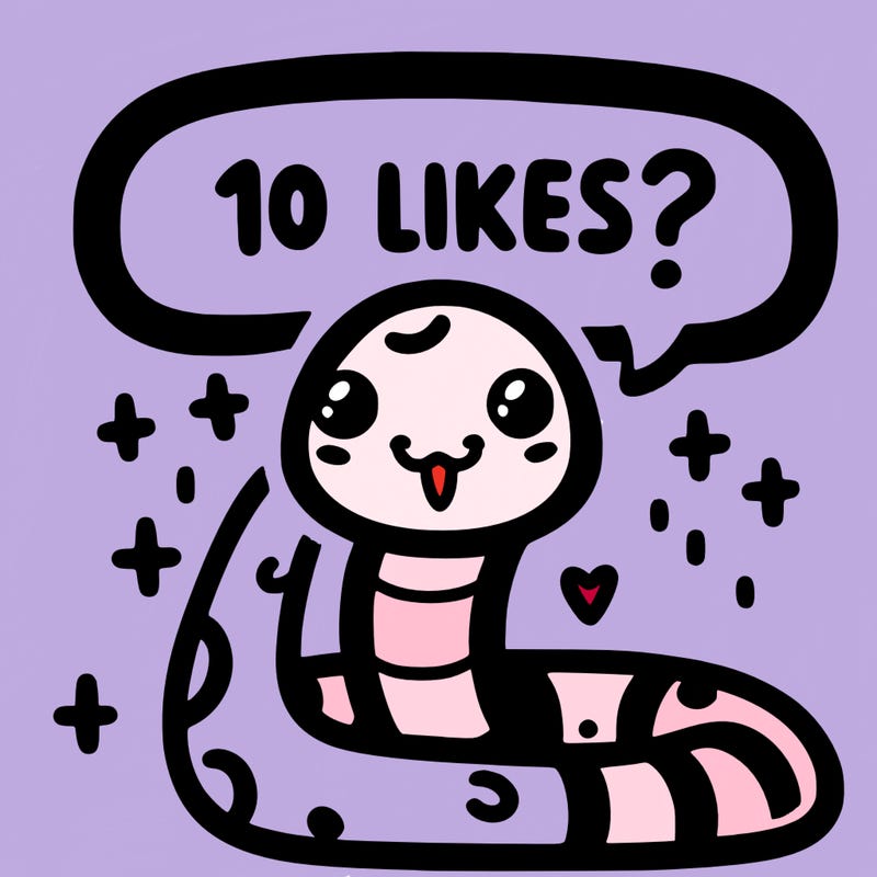 cute snake saying "10 likes?"