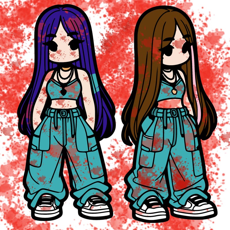 girl in baggy pants crop top and long hair