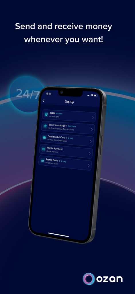 Ozan SuperApp - Ozan SuperApp mobile interface displaying top up options including bank transfer and credit card
