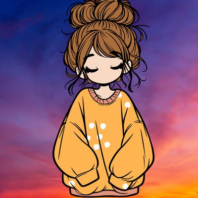 girl with baggy sweatshirt and messy bun
