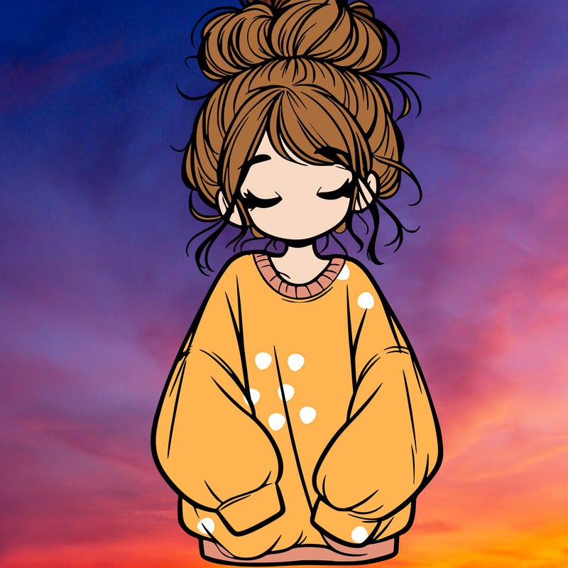 girl with baggy sweatshirt and messy bun