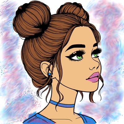 realistic girl with buns on the top of her head
