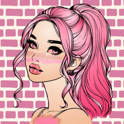 realistic girl with a ponytail on her hair and lips