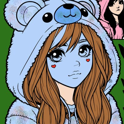 realistic girl in a bear hoodie
