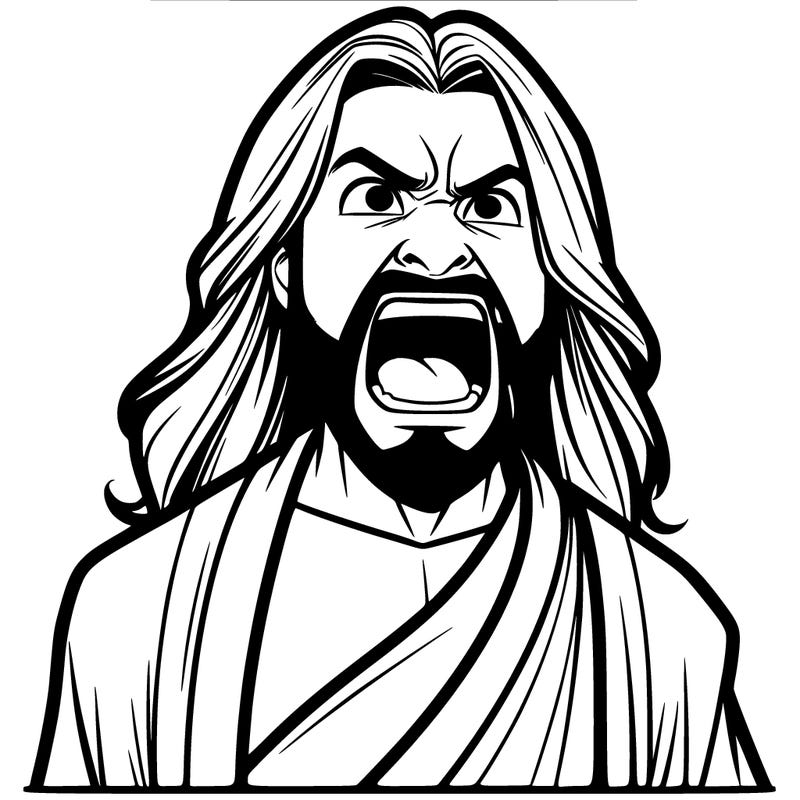 man that has long hair and a beard yelling and that is angry