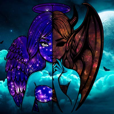 realistic angel half demon