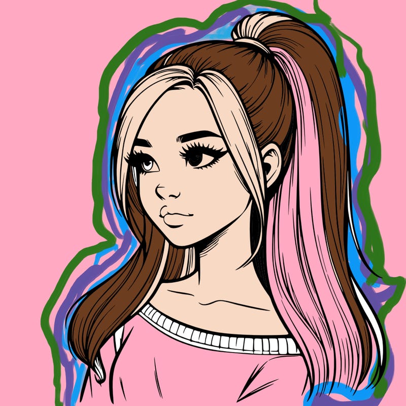 realistic girl with a high ponytail