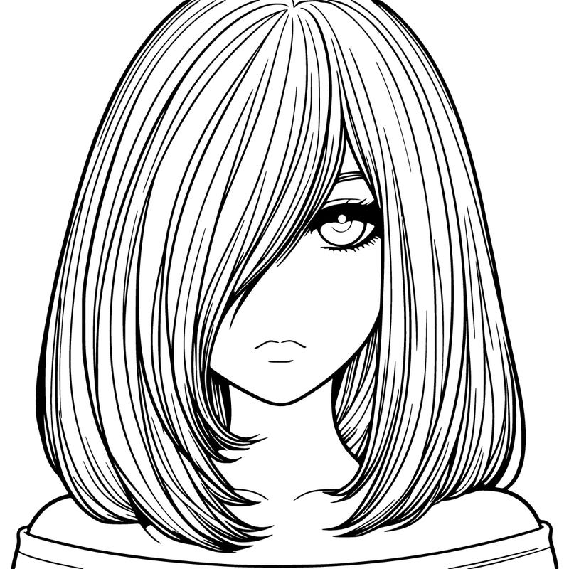 hyper realistic girl with shoulder length hair over one eye