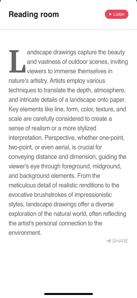 Interfaz de la aplicación Lector de Texto a Voz que muestra un artículo con un botón de Escuchar