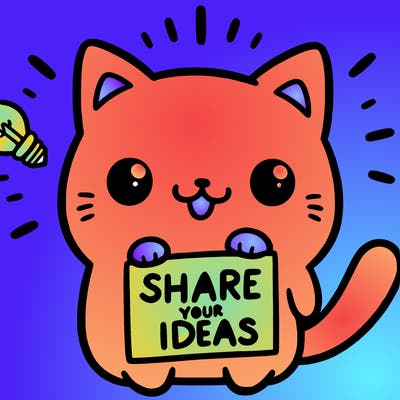 a cute cat saying share your ideas