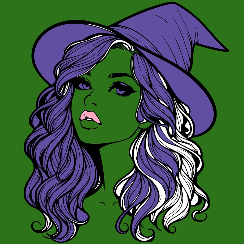 realistic witch girl with wavy hair and lips
