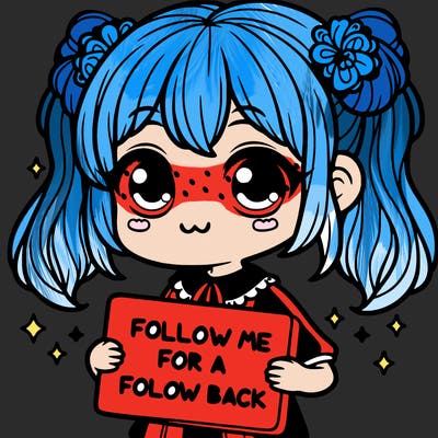 cute girl with a sign that says follow me for a follow back