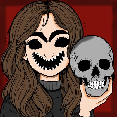 a realistic girl holding a skull