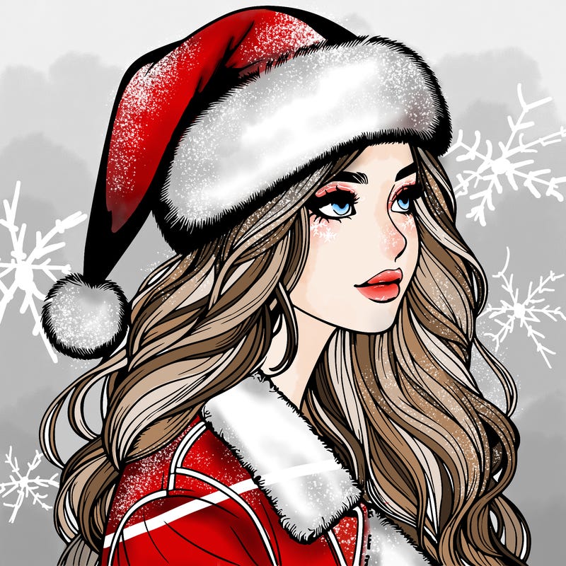 realistic girl in santa hat