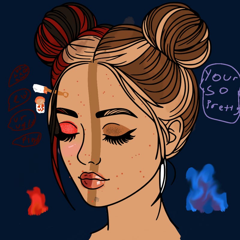 woman with hair buns