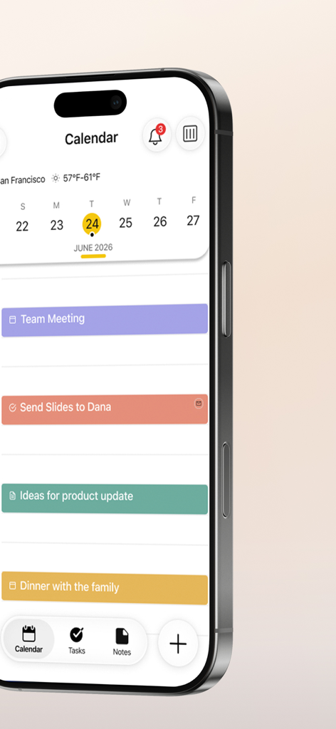 24me: Calendar・Planner & To Do - Pantalla del iPhone que muestra el calendario y el gestor de tareas de 24me con citas diarias codificadas por colores