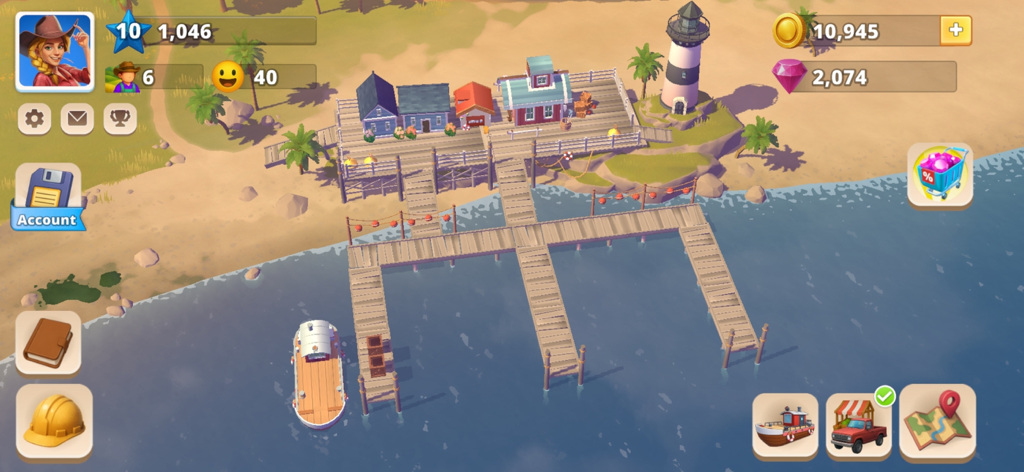 Big Farm Homestead - Zona de puerto costero en Big Farm Homestead con muelles de madera, un bote y un faro