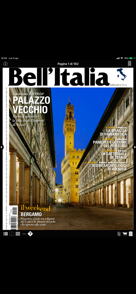 Bell'Italia - Bell Italia magazine cover featuring Palazzo Vecchio in Florence at night