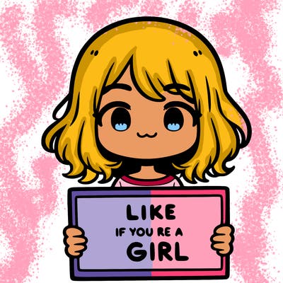 a cute girl holding a sign that says like if you’re a girl