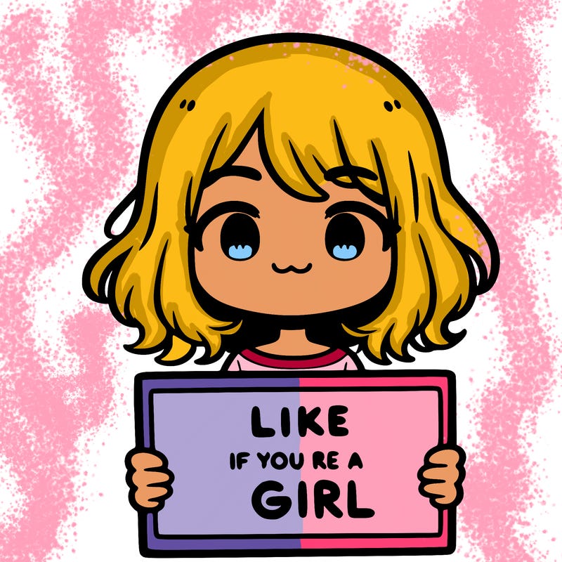 a cute girl holding a sign that says like if you’re a girl