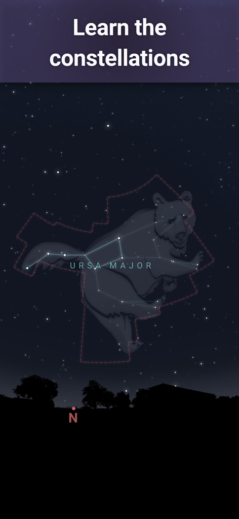 A view of the Ursa Major constellation with a bear illustration in the Stellarium Mobile app