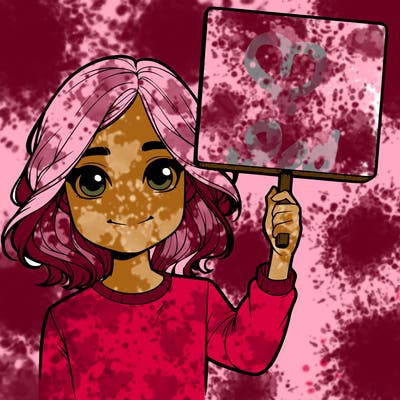 realistic girl holding up a sign