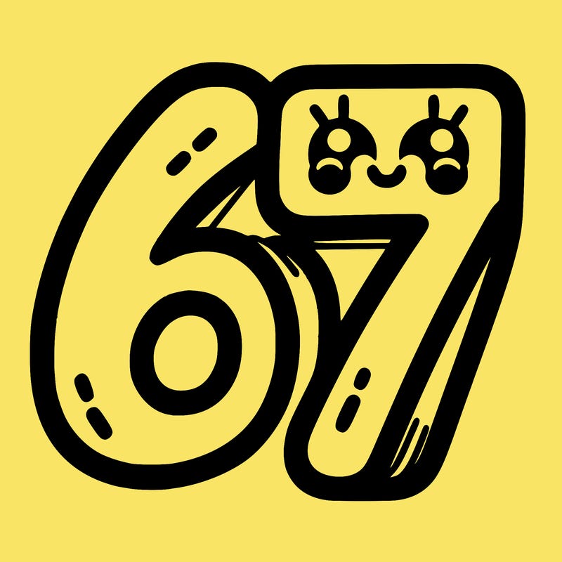 the numbers 67