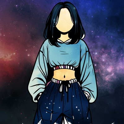 realistic girl faceless with baggy pants and a crop top