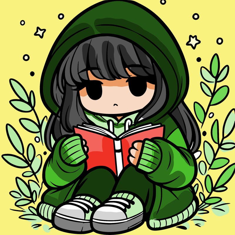 girl in oversized hoodie reading a book
