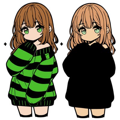 anime girl in a striped oversized sweater