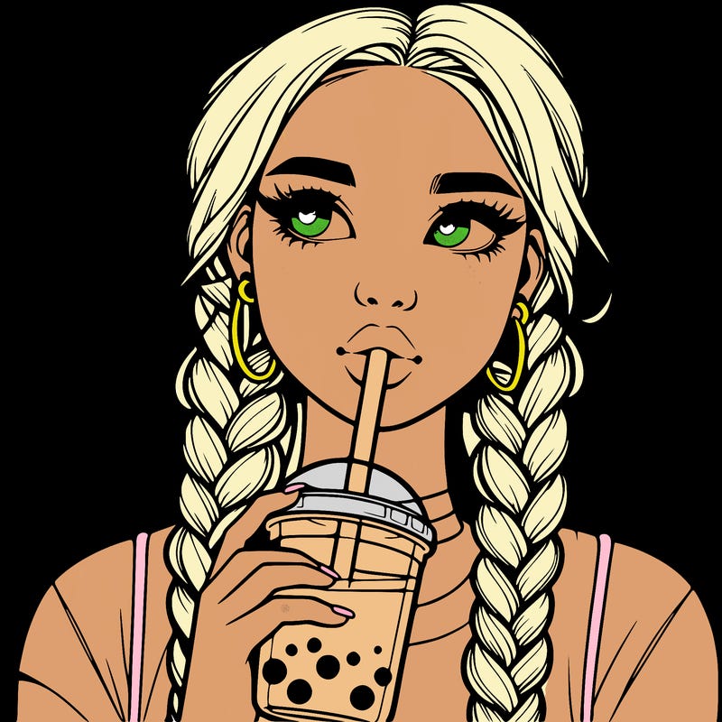 realistic girl with braided hair drinking boba