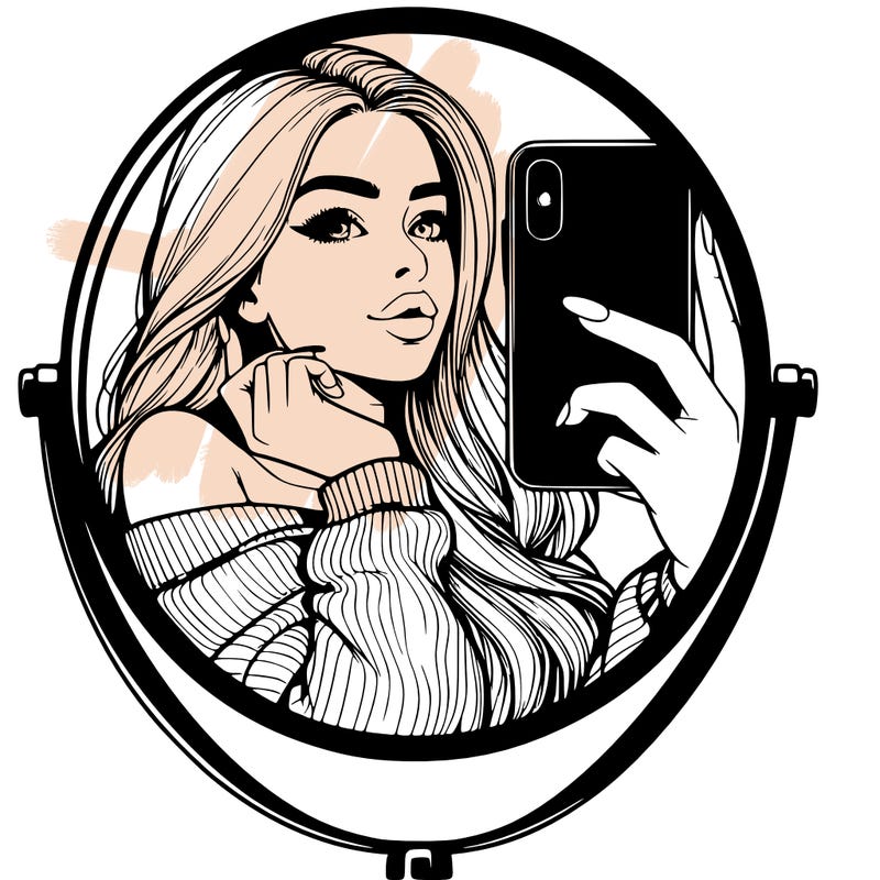 realistic girl taking mirror selfie beautiful