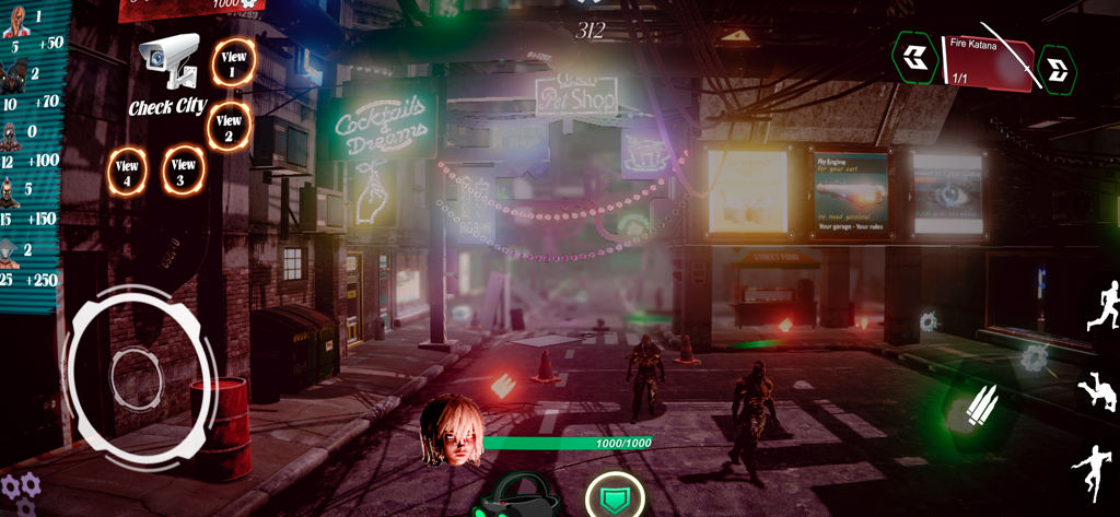 Cyber Night Neon City Arpg War - Gameplay of Cyber Night Neon City featuring a neon-lit urban street and combat interface