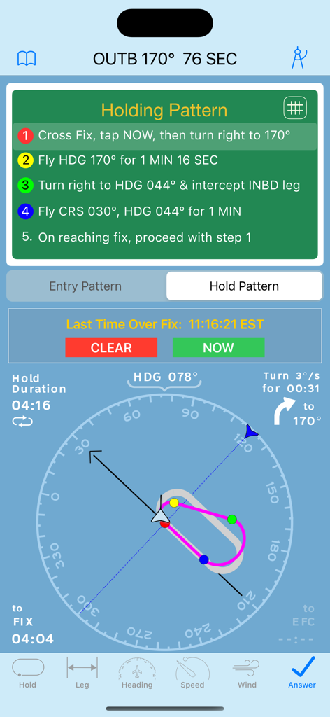 Step by step aviation holding pattern instructions with visual diagram