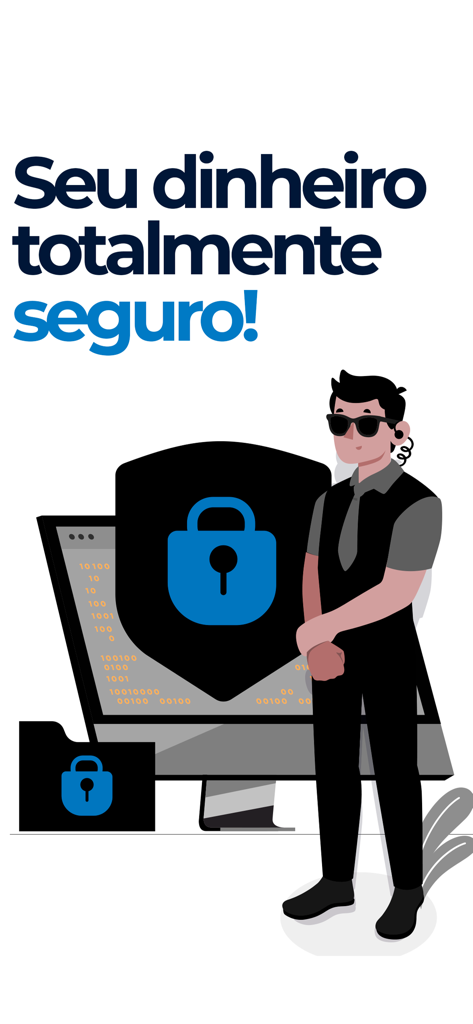 One Pay - Un guardia de seguridad de pie frente a un escudo digital y un candado para ilustrar la función de seguridad de la aplicación.