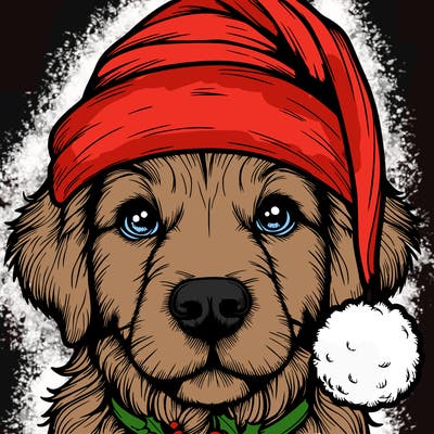 realistic dog with a christmas hat