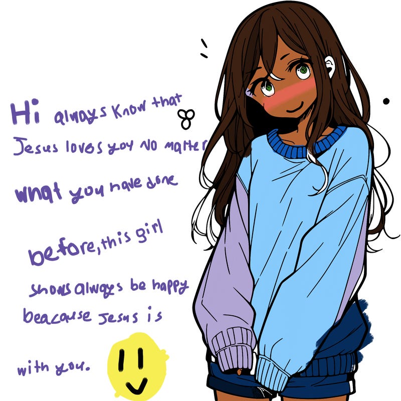 manga teen girl  in a sweater and baggy pants