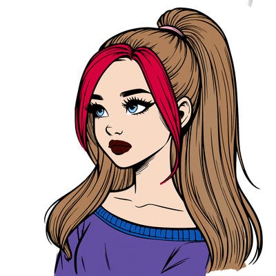 realistic girl with a high ponytail