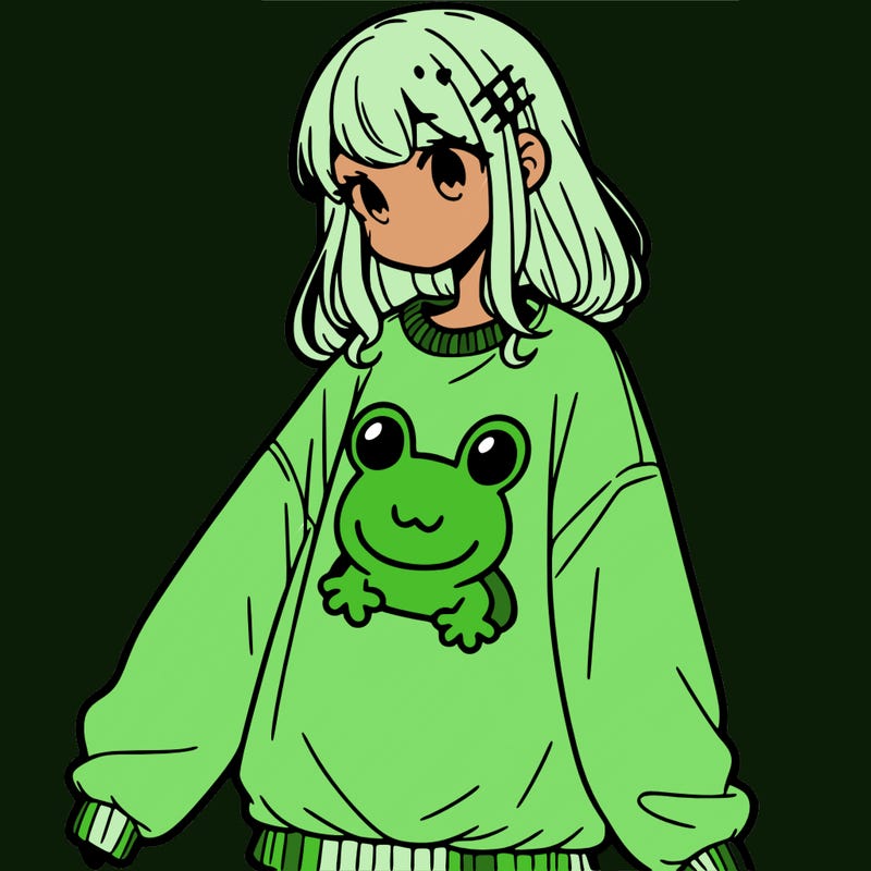 girl wearing frogging sweatshirt