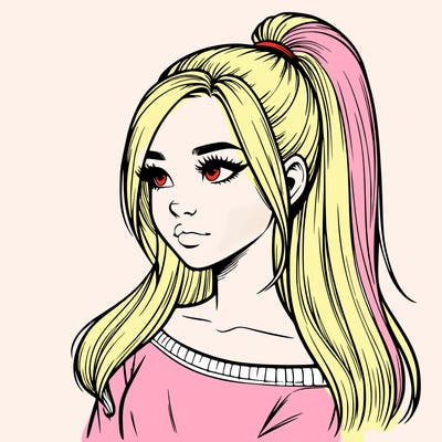 realistic girl with a high ponytail