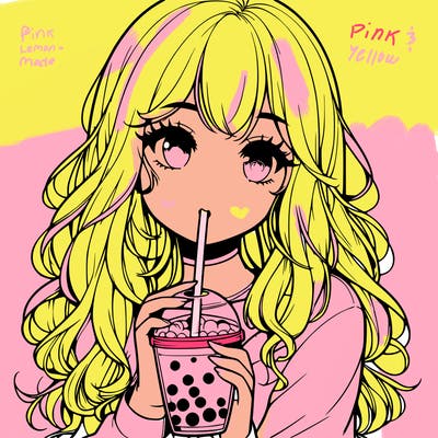realistic girl drink a boba