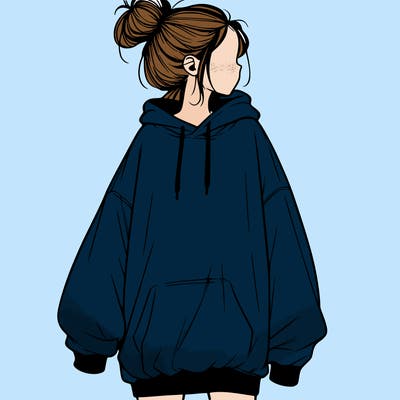 realistic girl with a oversized sweatshirt on and a bun
