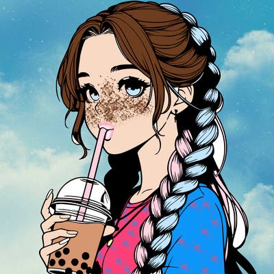 realistic girl with braided hair drinking boba