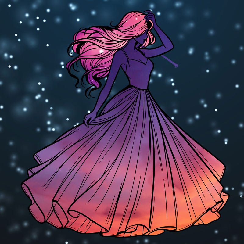 realistic woman with dress flowing in the wind