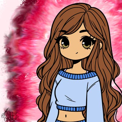 girl with long hair and a crop top with a sweater