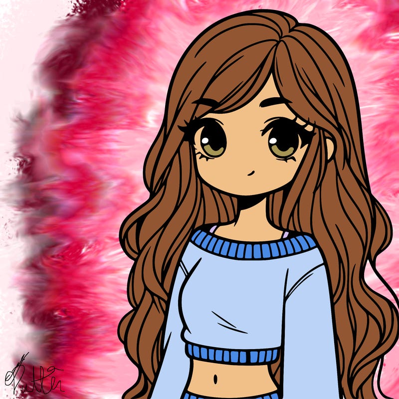 girl with long hair and a crop top with a sweater