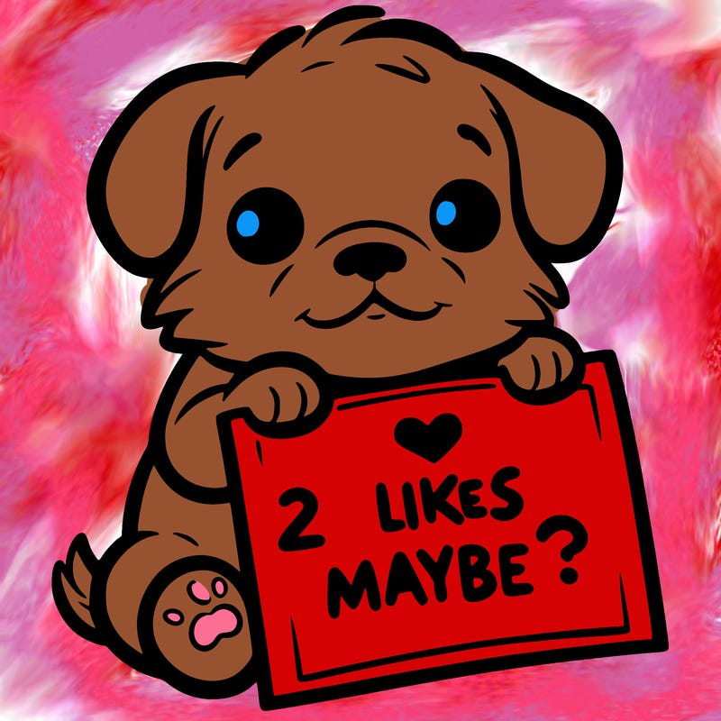 a puppy holding a sign that says 2 likes maybe?