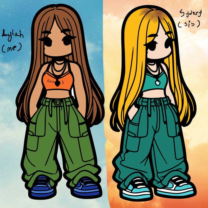 girl in baggy pants crop top and long hair